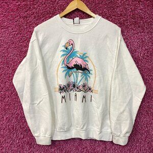 Miami Florida Pink Flamingo Crewneck Sweater Small